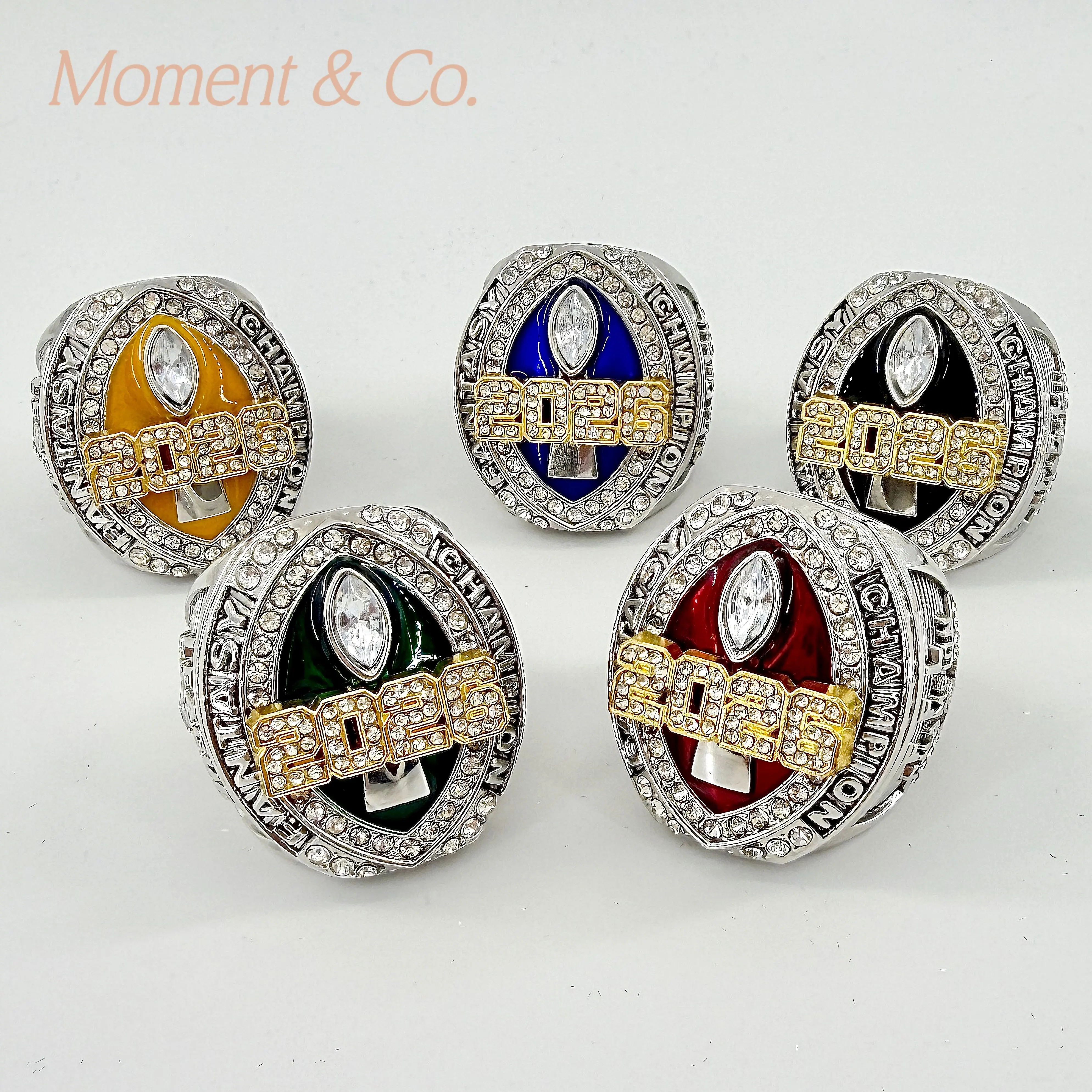 Fantasy Football Championship Ring Custom League Winner Trophy Ring Crystal Rhinestone Geometric Shield Design Statement Ring for Men Women Fantasy League Season Award Gift Plated Alloy Multi Finish Sizes 9 11 13 Fashion Bold Unisex Custom Ring