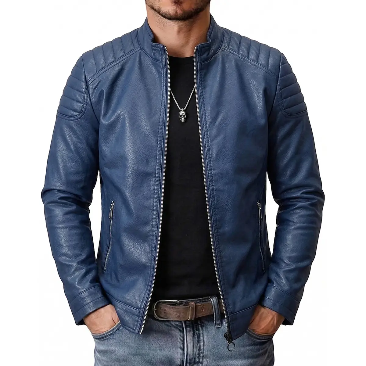 Men's Faux Leather Jacket Glossy Finish Windproof Zip Up Biker Jacket for Men, Stylish PU Leather Coat Lightweight Casual Streetwear Jacket for Outdoor, Motorcycle, Fall Winter Wear