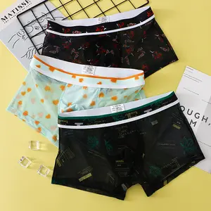 Men's Ice Silk Boxer Briefs Breathable Mesh Soft Stretch Comfortable Underwear with Large Pouch
