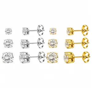 3 Pairs Trend Men's Stud Earrings Set 5/6/7mm | 18K Gold Plated Cubic Zirconia Studs | Hypoallergenic Unisex Jewelry for Daily Wear & Gift | Sparkling CZ Earrings for Men & Women piercing rings