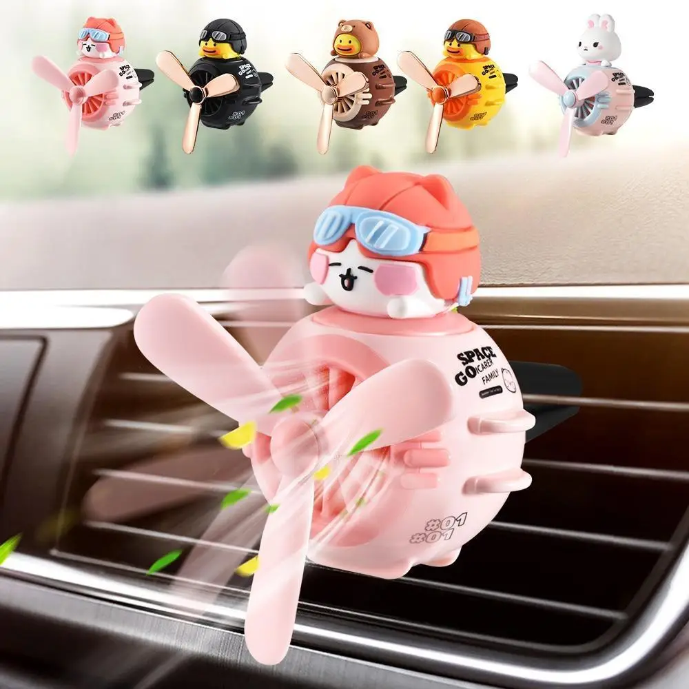 Cute Cartoon Design Car Air Freshener, 1 Count Rotating Fan Aromatherapy Ornament, Universal Car Interior Decoration Accessories