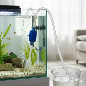 Electric Aquarium Gravel Cleaner & Siphon Pump 2-in-1 Tool, Adjustable Suction with Anti-Clog Design, Extension Hose Kit for Easy Fish Waste Cleaning, Portable Water Tank Filter Accessory