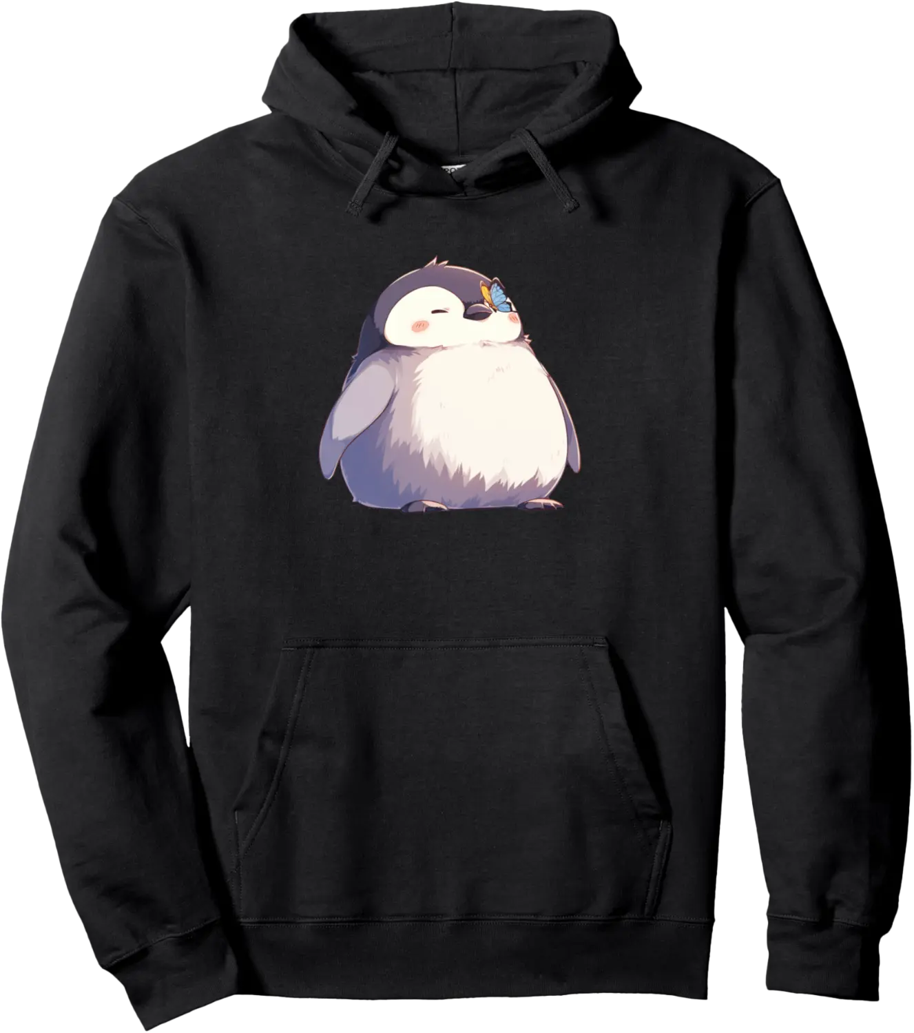 Penguin With A Butterfly Landing On Its Nose, Penguin Kawaii Pullover Hoodie - Codyweav Shop 32B0F7F6GXJV