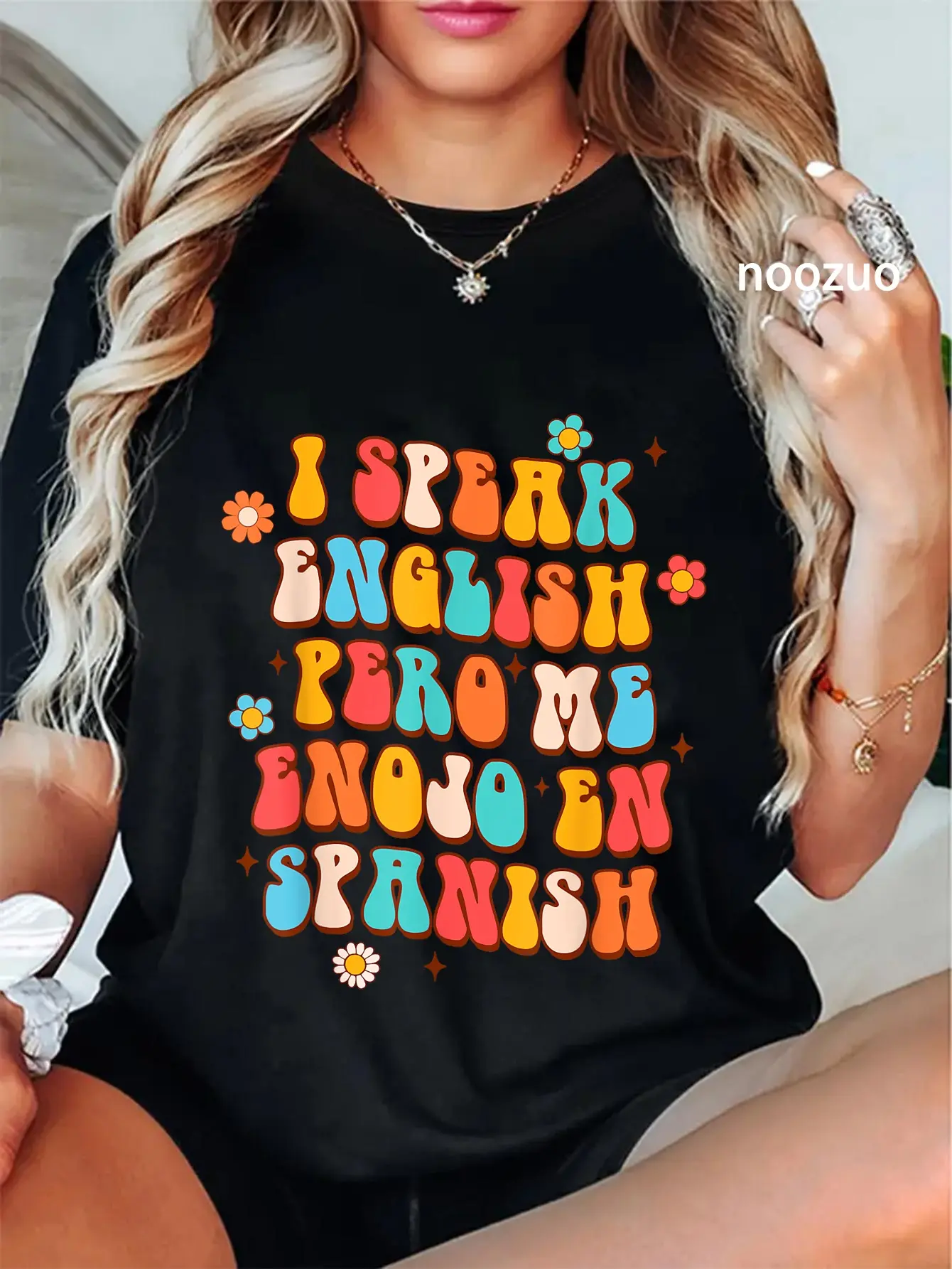 Women's Cute Graphic T-Shirt, Vintage Style 100% Cotton Top with Funny "Enojo en Español" Spanglish Quote, Tops, Casual, Round Neck