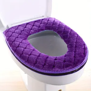 [Plush Toilet Seat Cover] Thick, Washable Soft Plush Purple Toilet Seat Cover with Diamond Pattern - Warm for Autumn and Winter Comfort