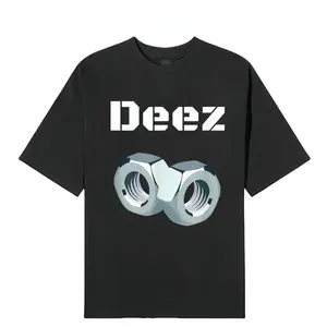 Black trendy T-shirt "Deez" with three-dimensional nut print, functional loose short-sleeved unisex style deez nut