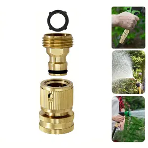 Garden Hose Quick Connector Set, 3/4 Inch GHT Brass Hose Connection, Heavy-Duty Leak Proof & Corrosion Resistant Fittings, Ideal for Car Washing & Watering