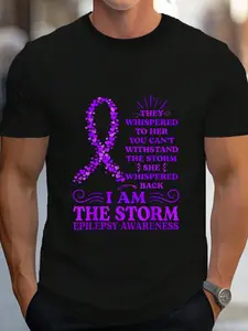 100% Cotton I'm The Storm Strong Purple Ribbon Epilepsy Awareness T-Shirt Women's Men's Graphic Tee Crew Neck summer vacation Tops