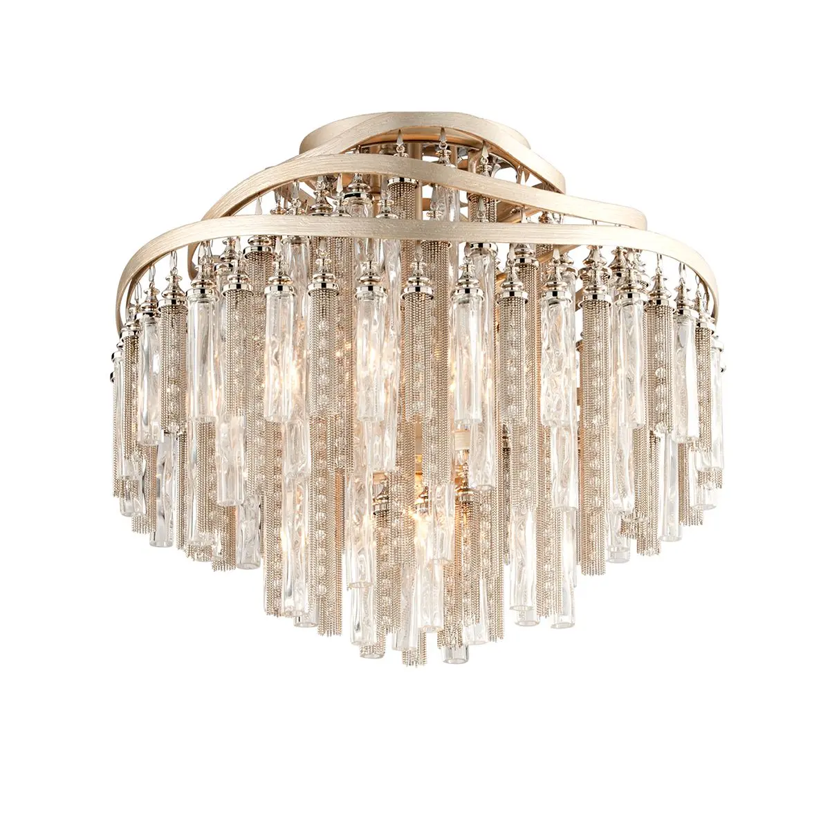 Chimera 1-Light Semi-Flush Ceiling Light With Nickel & Crystal Tassels In Tranquility Silver Leaf Finish