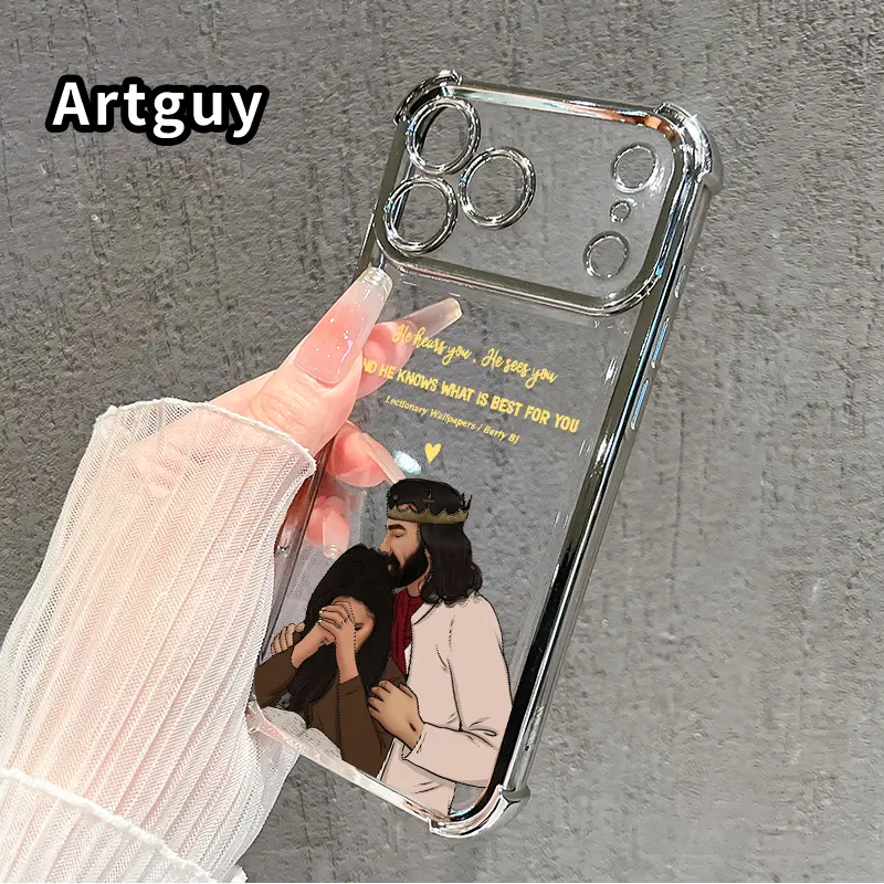 God Quotes Pattern Phone Case for iPhone 17 Pro Max 16 15 Plus Air 14 13 12 11 E Electroplated Cover with Airbag Shockproof Soft Silicone Casing