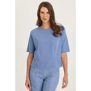 Lino Twill/Jersey Boat Neck Tee