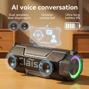 CLAISON AI Voice-Activated Bluetooth Speaker with Dual Speakers Dual Diaphragms RGB Lighting Waterproof for Home & Outdoor Use