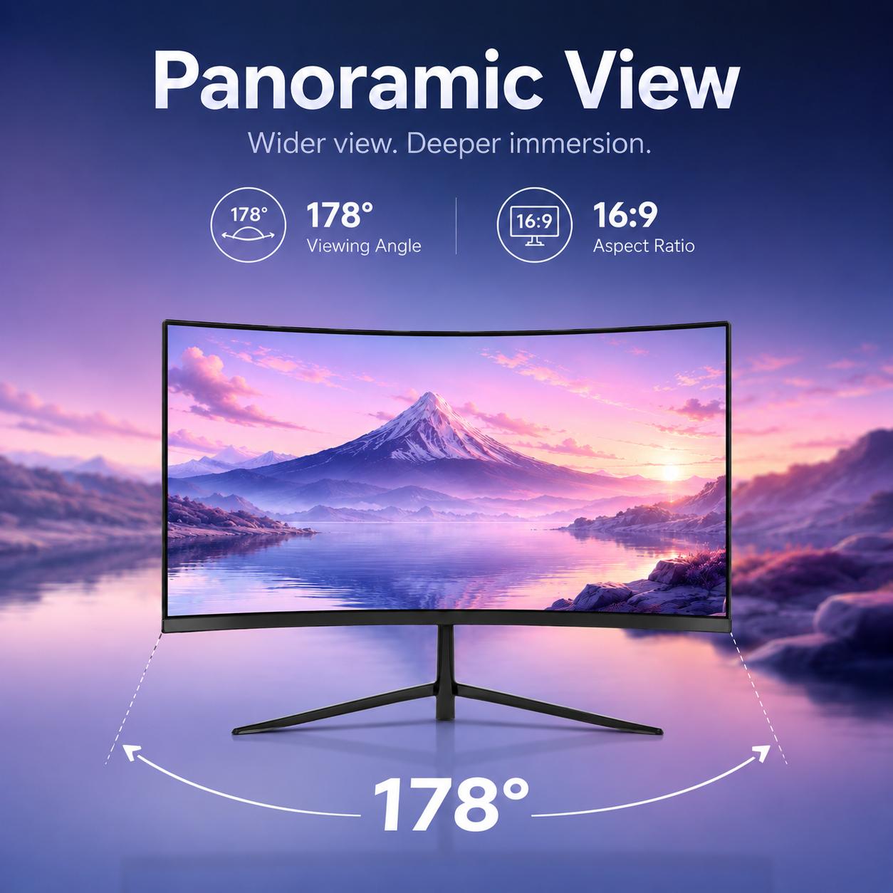 Rehisk 24" Curved Gaming Monitor – 180Hz, 1ms, FHD, FreeSync, Ultra-Slim, HDMI/DP, VESA Ready