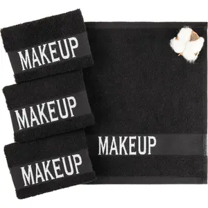 Makeup Remover Face Cloth, 100% Cotton Makeup Towels, 4 Packed Face Towels, 12x12 inches, Black