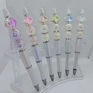Single-Unblinged Pen with Elegant Beads & Sparkling Crystal Tops for Stylish Writing