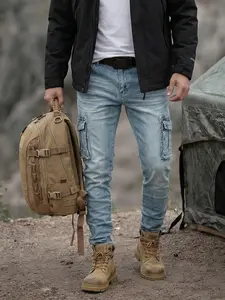 Men's Slim Fit Tactical Cargo Jeans, Hiking Cargo Pants with Multiple Pockets for Outdoor, Stretch Comfort Work Casual  Streetwear Pants, Joggers’ Jeans for Men