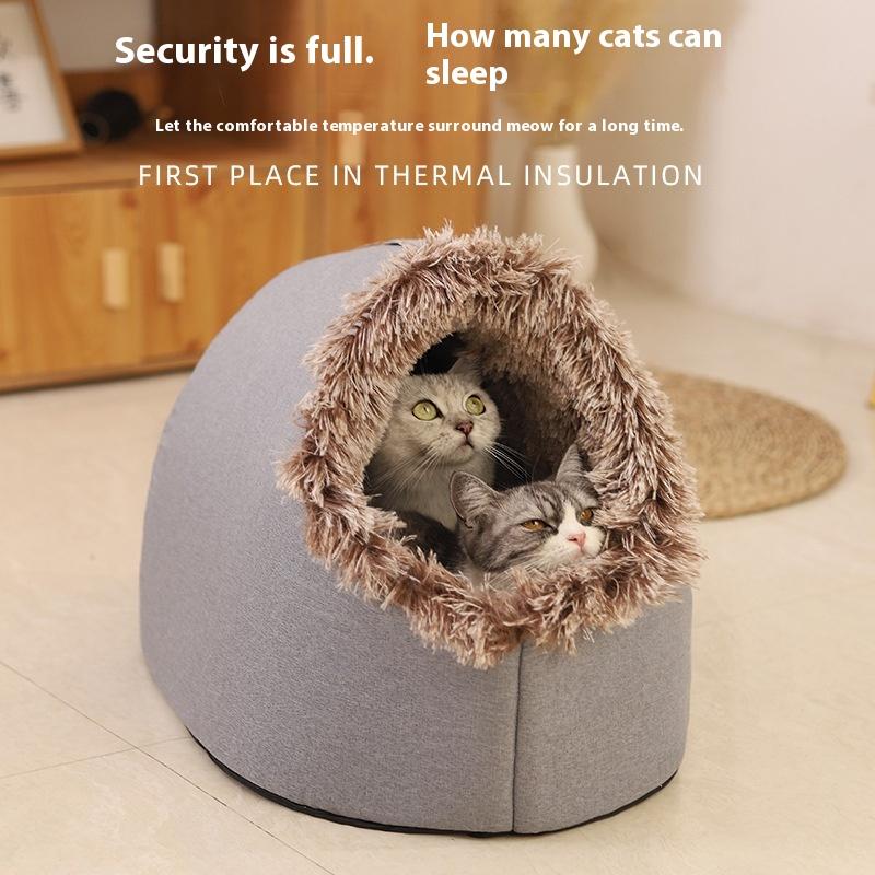 Cozy Enclosed Pet Bed Portable Cat and Dog House with Comfortable Long Fur Lining Ideal for Cats and Small Dogs Perfect for Warm Cozy Rest