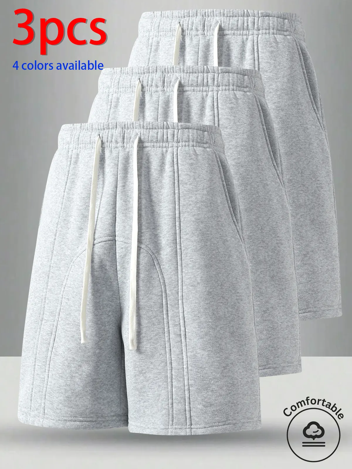 3-Pack Men's Shorts: Men's Casual Shorts, Men's Knee-Length Shorts, Men's Patchwork Shorts Elastic drawstring, loose straight fit; soft and skin-friendly; 3D cut and patchwork design that conceals the hips and creates a slimmer look; available in four col