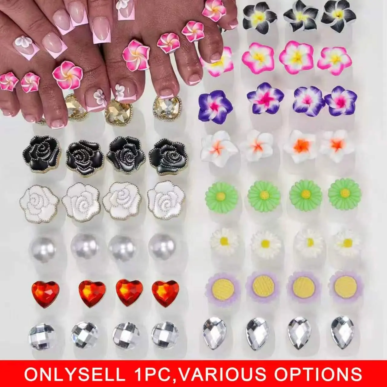 8Pcs Soft Silicone Toe Separator, Daisy Flower Water Drop Rhinestone Design Flexible Foot Finger Splitter Reusable Pedicure Manicure Nail Art Tools, Manicure Accessories for Nail Art Salon Home Use