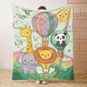 1PC Animal Hot Air BalloonsPrint Flannel Blanket Beautiful and Comfortable Warm Nap Blanket for Sofa, Bed, Office, Car, Camping Travel Blanket, Home Decoration - Four Seasons Gift