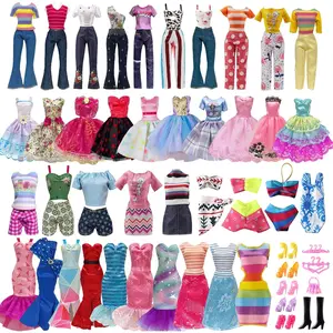 30 Pieces Doll Clothes and Accessories for 11.5 Inch Girl Dolls Outfit Including 5 Tops, 5 Pants, 3 Dresses, 3 Fashionable Dresses, 2 Swimwear, 6 Pairs Shoes, 1 Bag, 5 Hangers soft