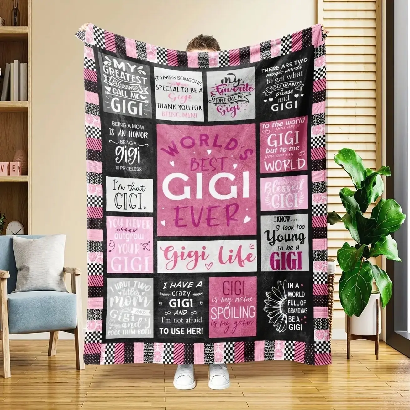 Gigi Gifts Blanket for Grandma, Perfect Birthday Gift for Gigi, Cozy Throw Blanket for Grandmother, Best Gigi Present Ever, Lightweight Cozy Blanket, Checkerboard Pattern Blanket Y