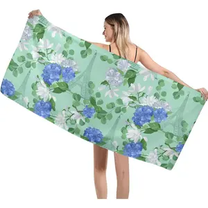 Eiffel Tower with Magnolia and Hydrangea Beach Towel Thin Quick Dry Super Absorbent Oversized Lightweight Towels for Travel Sports Pool Swimming Bath Camping Yoga Towels 29x58inch