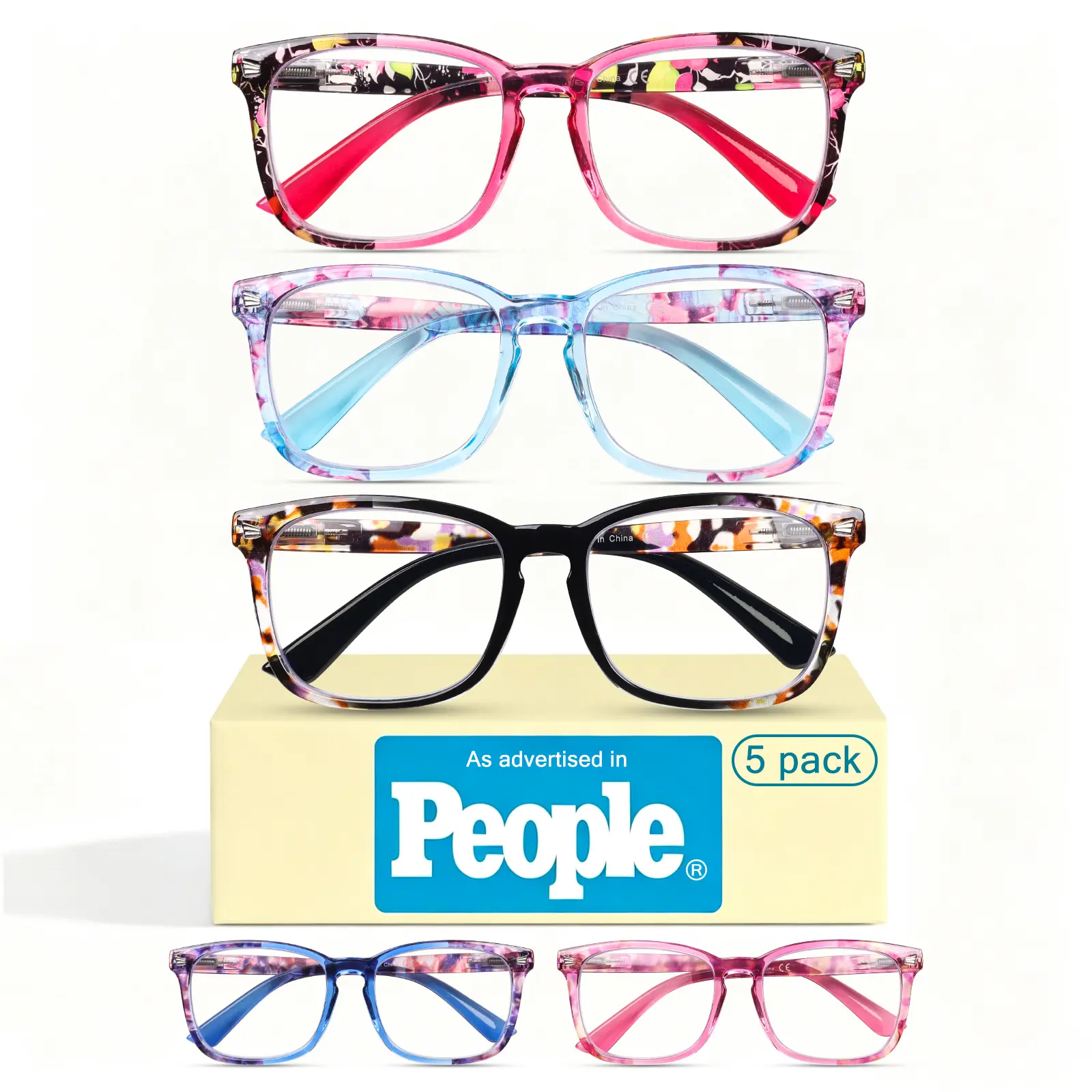 ZOECENT +2.0 Ladies Reading Glasses for Women Clear Vision – 5-Pack Blue Light Filtering Readers with Spring Hinges