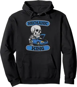 Car Mechanic Skeleton Auto Workshop - Garage Mechanic King Pullover Hoodie