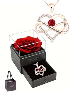 Infinite Birthstone Heart Pendant, Love Heart Necklace, engraved with "I will always love you", paired with a rose flower gift box, a Mother's Day, anniversary, and jewelry gift