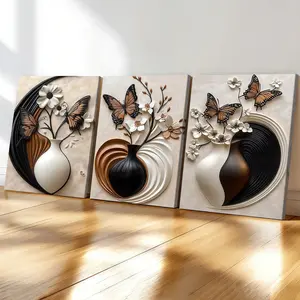 3 Counting wooden frame canvas, fashionable butterfly flower art poster, modern art for living room wall decoration, fashionable family poster, suitable for bedroom, office, corridor walls art