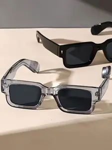 2PCS New Men's Classic Square Shape Small Frame Rivet Detailing Durable PC Material Stylish Cool Sunglasses, Daily Travel Shopping, Street Photography Party, Music Festival Fashion Glasses