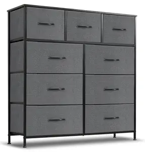 9 Drawers Dresser for Bedroom, Tall Fabric Closet Chests Organizer Tower Furniture with Wooden Top Metal Frame for Clothes, Room, Living Room, Hallway, Entryway,Gray