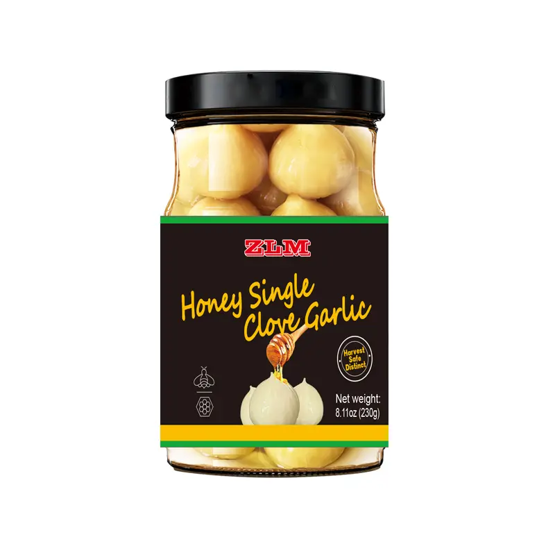 Honey Single Clove Sweet Sour Pickled Garlic 8.11oz Crunchy Tangy Addictive Snack Side Condiment