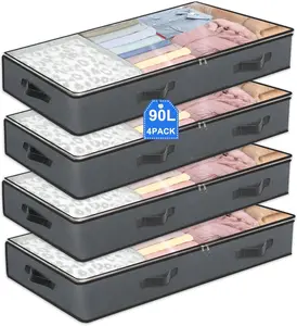 4-piece under bed storage bag 90L foldable closet container storage bag and under bed storage box Organiser Gift Metal Room Slide Smooth Stainless Transparent Steel