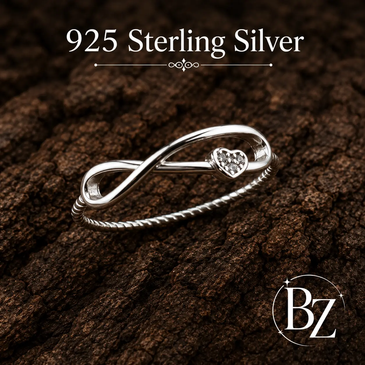 925 Sterling Silver Infinity Ring with CZ Heart