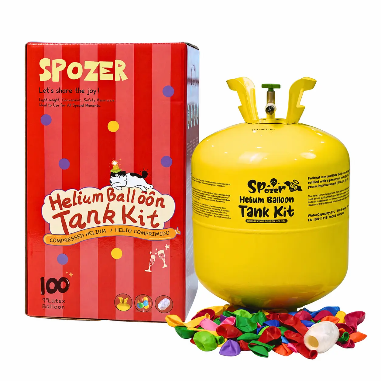 Spozer Helium Tank Kit 22L Spozer for Party Wedding Decoration at Home Free 100pcs 9" Balloons Anniversary