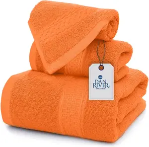 DAN RIVER 100% Ring Spun Cotton 3-Piece Towel Set, Orange, Bath Towel, Hand Towel and Washcloths, 550 GSM - Soft, Absorbent Quick Dry Cotton Towels for Bathroom, Spa, and Gym