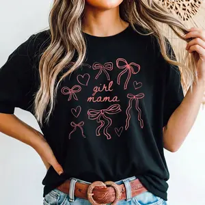 Coquette Aesthetic Y2K Graphic Tee Women Pink Bows Cute Print Top Girl Mama Trendy Shirt S-6XL_KT0213