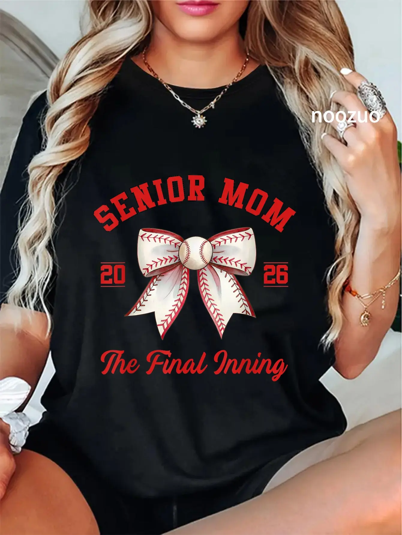 100% Cotton Baseball Senior Mom Coquette Bow Class Of 2026 Final Inning T-Shirt