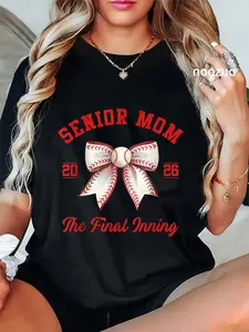 100% Cotton Baseball Senior Mom Coquette Bow Class Of 2026 Final Inning T-Shirt