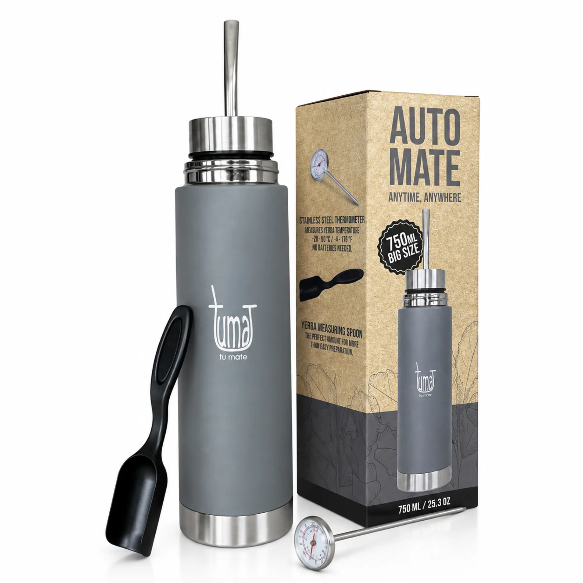 Tuma Tu Mate Auto-Mate 750 ml Yerba Mate Flask - Dark Gray