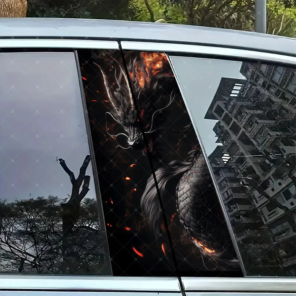 2pc Flame Dragon Vinyl Sticker Car B-Pillar Protection Decal Easy Peel & Stick Sunproof Waterproof Scratch-Resistant for All Cars
