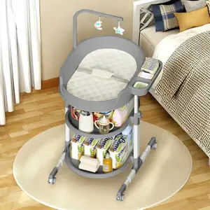 Portable Diaper Changing Station for Baby, Waterproof Changing Table with Storage Drawers, Wheels and Adjustable Height for Newborn Infants (Gray)