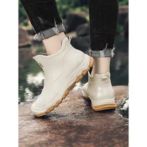 Unisex Waterproof Walking Shoes, Anti-Slip Design, Textile & PVC Material, Fall/winter Outdoor Exploration Footwear, Fashionable Rain Boots