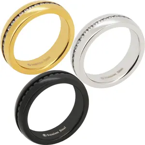 316L Stainless Steel 18k Yellow Gold Plated Black Rhodium AAA Cubic Zirconia 6mm Channel Set Eternity Wedding Band Ring