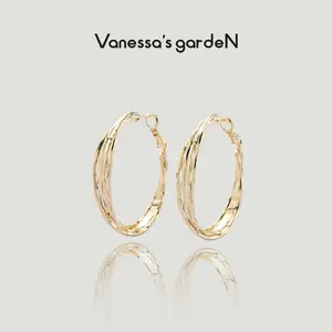 Golden Wave Collection – 18K Gold Plated Textured Hoop Earrings