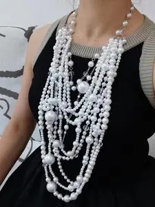 Vintage Pearl Necklace, Complex Exaggerated Design, Multiple Wear Styles, Retro Style Jewelry, Elegant Accessory for Women, Beaded Necklace