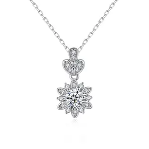 Cuafufu Floral Sparkle Necklace for Women - White Gold Plated AAA Australian Crystal Flower Pendant with Cubic Zirconia, Hypoallergenic Jewelry