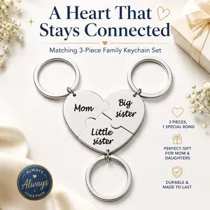 Engraved 3-Piece Heart-Shaped Puzzle Keychain Set with Pink Flower Pendants, Party Gift for Best Friends, Graduation Gifting